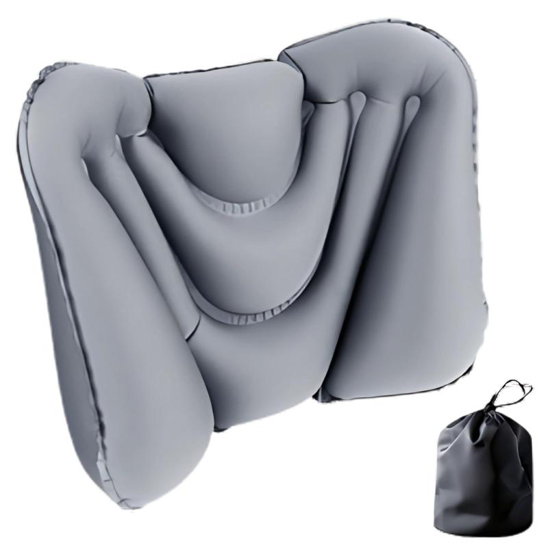 YSKSTORE ポケット腰クッション 旅行 便利グッズ 飛行機 快適グッズ 腰枕 ライトグレー 腰痛対策 軽量 携帯用