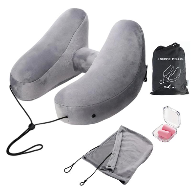 ネックピロー H型 ポータブル枕 空気注入式 低反発 首枕 クッション 移動 睡眠補助 仮眠用 空気注入式枕 軽量＆コンパクト 携帯収納容易 洗濯可能 機内 海外旅行 昼寝 オフィス 車内 バス 新【人間工学H型枕】人間工学に基づいて設計さ...
