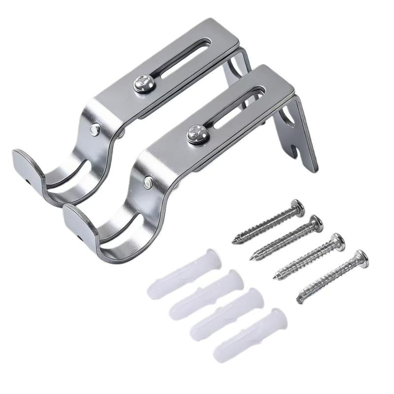 カーテンレール ブラケット 2 個入り 金属製 調節可能 フック 物干し竿ホルダー カーテンロッド固定金具 ネジ付き 屋外対応 シルバー カーテンアクセサリー