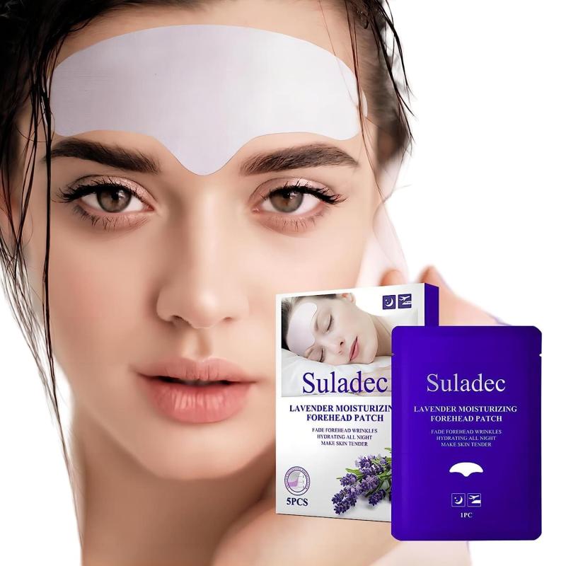 SULADEC ラベンダーおでこのしわ マスク&amp; モイスチャライジング額パッチ、おでこのしわ 一晩寝る顔用リンクルパッチ ファーミングもみあげシール、ハイドロゲル技術、天然成分による