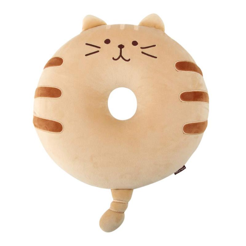 円座クッション ドーナツ型 座布団 腰当 猫 ねこちゃん 癒し系のクッション ミミとしっぽが可愛い顔型 シートクッション チェアパッド 椅子用 丸型 座布団 丸椅子 かわいい 可愛い ッショ