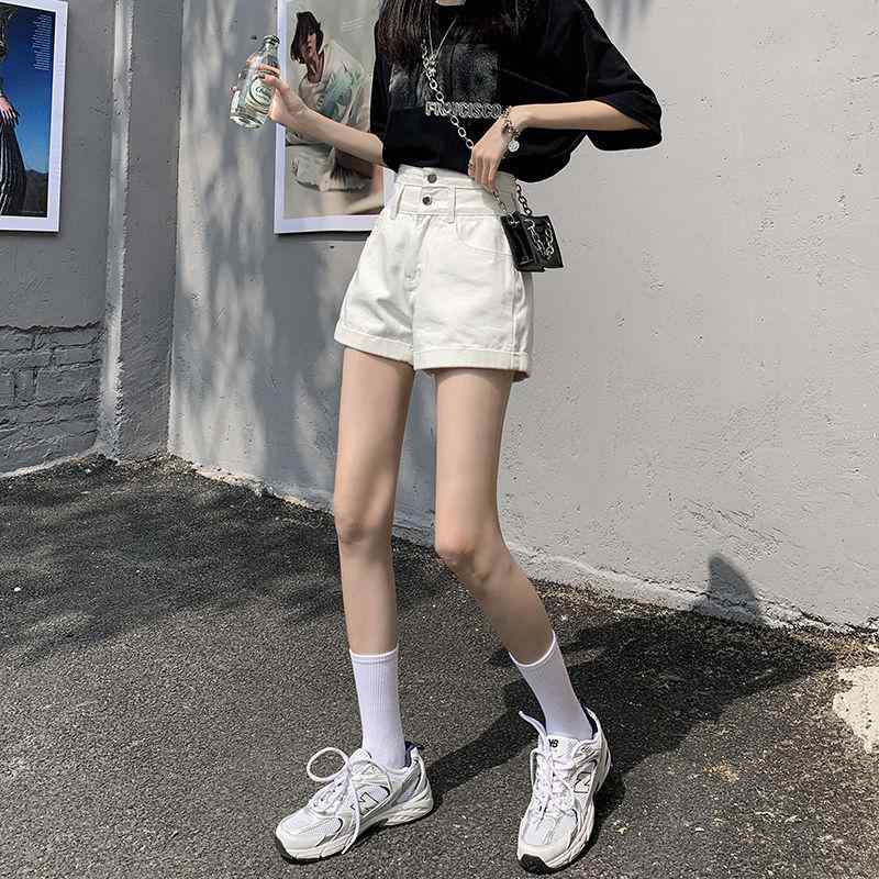 ショートパンツ レディース デニムパンツ ジーパン ジーンズ ボトムス ロールアップ ハイウエスト Aライン テンセル デニム 薄手 着痩せ 美脚 普段使い カジュアル 通勤 綿 コットン 無地 シンプル ホワイト ブラック 浅ブルー
