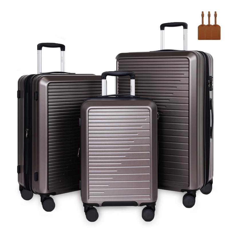 [OUZZO] 3ピース荷物セット:機内持ち込み&チェックイン拡張可能ハードシェルスーツケース キャスター付き (20/24/28インチ)、TSA承認ロック