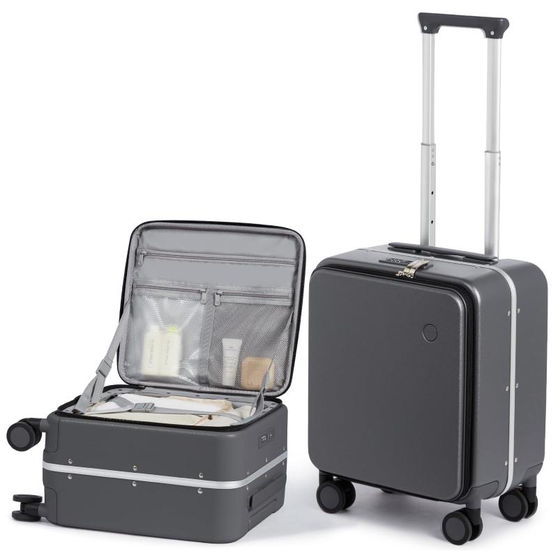 [mixi] 米煕 片開きスーツケース 機内持ち込み 14インチ 座席下対応キャリーケース 大容量 アルミ合金フレーム 耐衝撃 軽量 乾湿分離収納 PC素材 頑丈 TSAロック付属 360°回転静音ダブルキャス