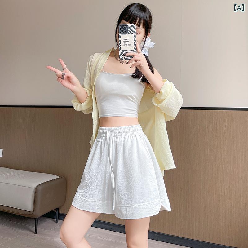 ショートパンツ レディース 接触冷感 ナイロン ハーフパンツ 五分丈 ワイドパンツ ...