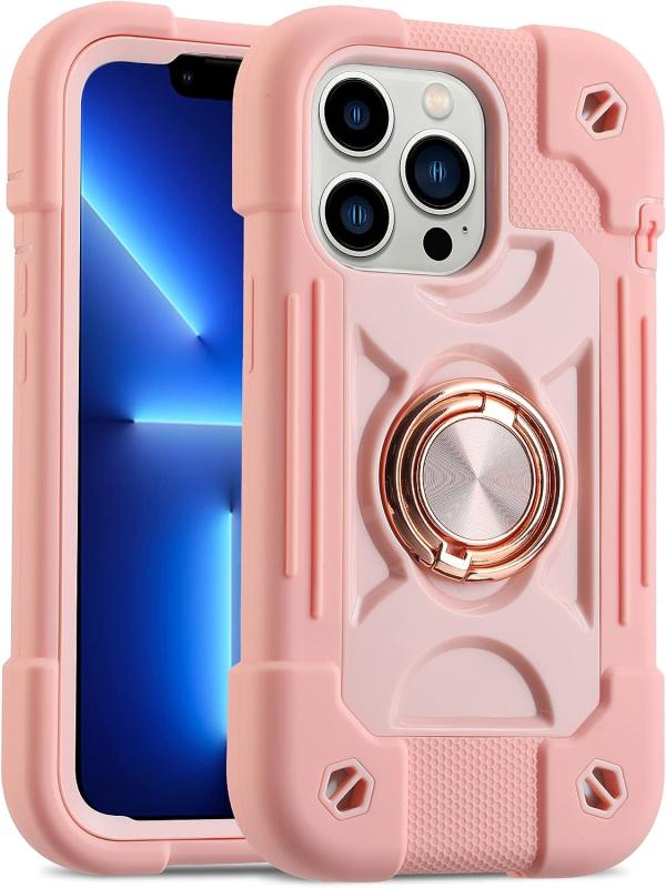 iPhone ケース 耐衝撃 頑丈 360度回転スタンド リング付き付き 虹色 かわいい アイフォン スマホケース 車載ホルダー対応 ストラップホール付き アウトドア 子供 仕事用