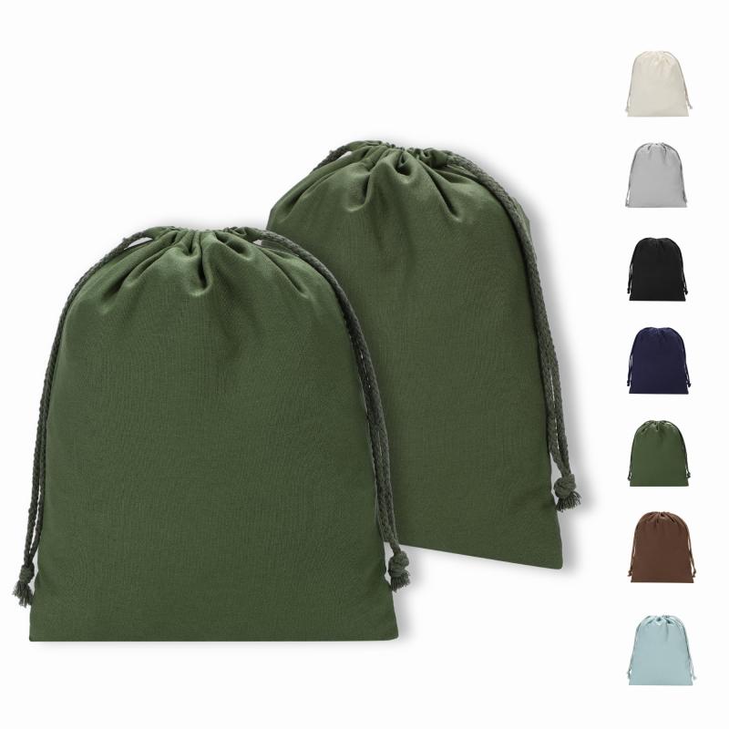 Neutral Zenith 巾着袋 2枚セット 【バッグインバッグに最適】 無地 棉布 キャンバス製 おしゃれ かわいい 収納ポーチ インナーバッグ 旅行着替え袋 アクセサリーポーチ 小物入れ 25×32cm