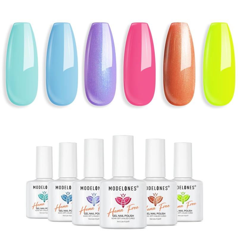 MODELONES カラージェル ジェルネイル 6色セット HEMA&TPO なし セルフネイル 初心者用 シアーカラージェルネイル 7ml/本 UV・LED対応 トップコート ベースコート