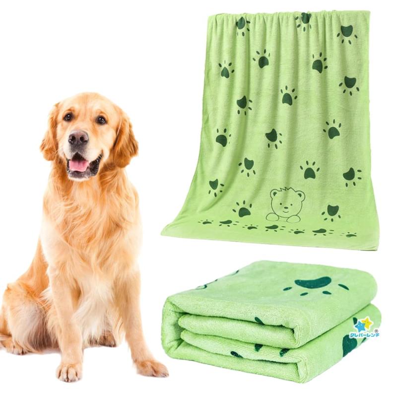 [クレバーレンチ] 大型犬 ペット タオル 大判 薄手 超吸水 速乾70cmx140cm 超極細繊維 抗菌 バスタオル シャワー ボディワイプ シャンプータオル 軽量 犬猫兼用 大型犬対応