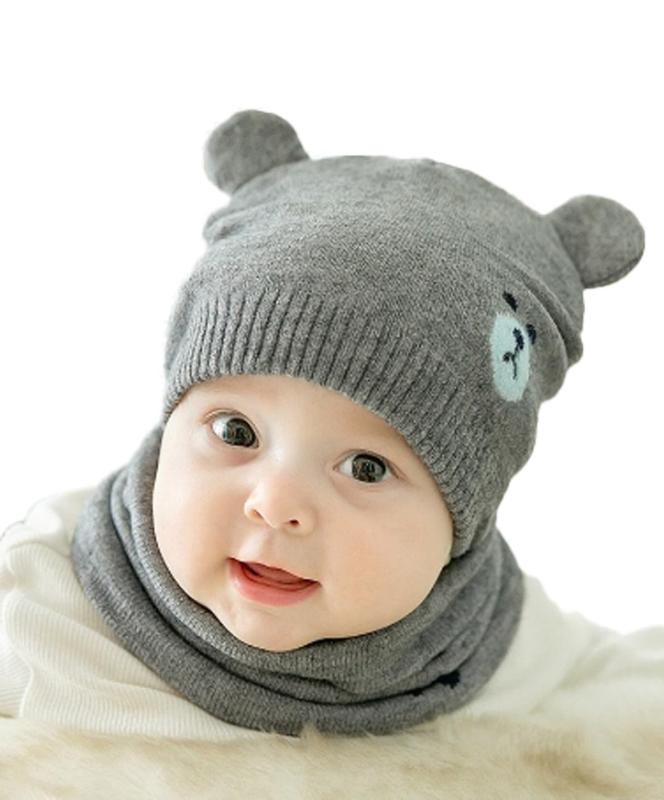 [miaotti] ベビーニット帽子 ネックウォーマー 2点セット 赤ちゃん 新生児 冬 耳付き 0～2歳 フリーサイズ