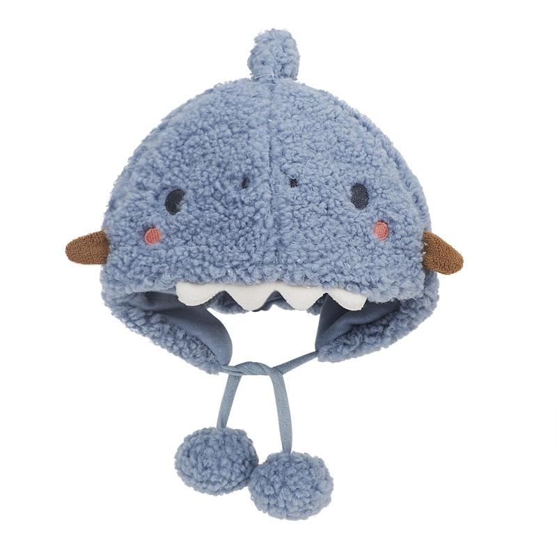 [IPENNYE] ベビー帽子 サメ型 可愛い もこもこ ポンポン付き キャップ 防寒 ニット帽 防風 保温 キッズ ネックウォーマー お散歩 雪遊び 公園遊び お出かけ スキー 裏ボア 暖かい あったか 女の