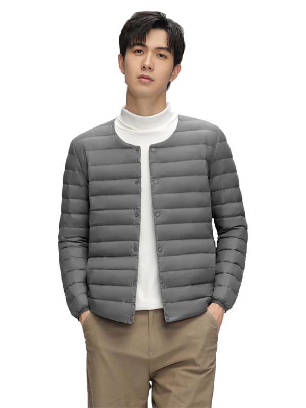 YEJUAWEN ダウンジャケット メンズ ライト ノーカラー インナーダウン 襟なし ウルトラライ ...