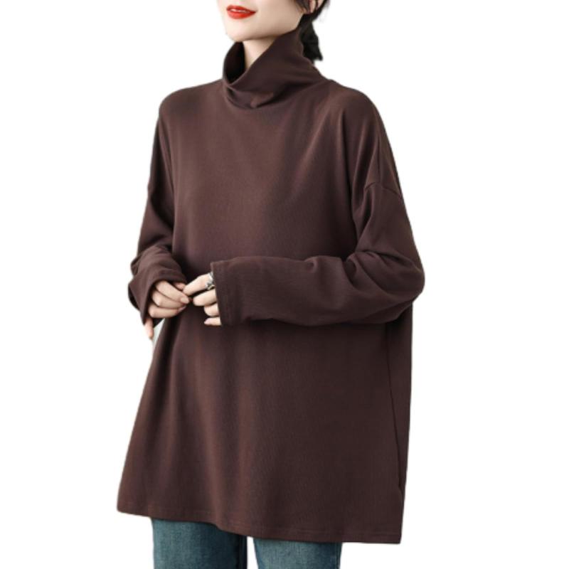 [POGCZMKK] tシャツ レディース トップス 長袖 ロング丈 カットソー インナーシャツ タートルネック 体型カバー ゆったり 着痩せ 防寒 プルオーバー 無地 暖かい 重ね着 カジュアル 通勤 秋 冬