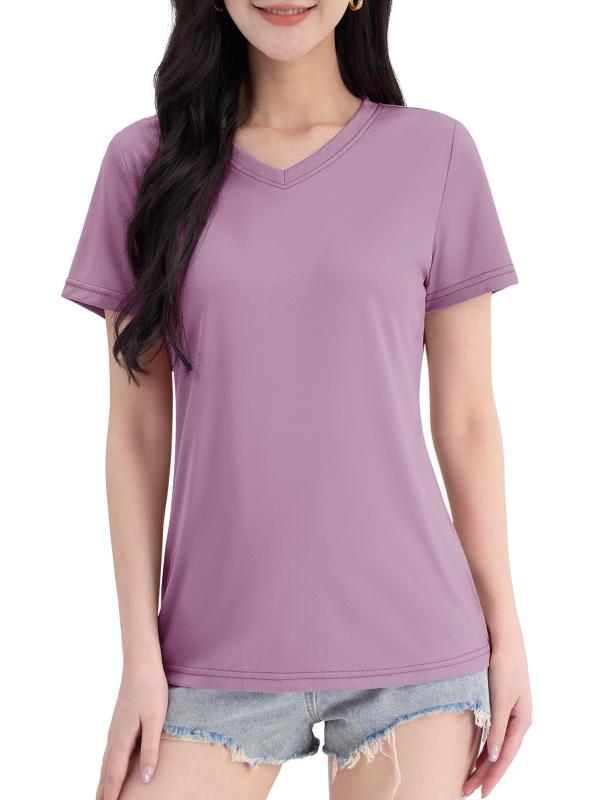 [TACVASEN] Tシャツ レディース 半袖 Vネック UPF 50+ 吸汗速乾 スポーツウェア 無地 トレナー ゴルフ ラーニング トレニングウェア 透け防止 普段着 夏