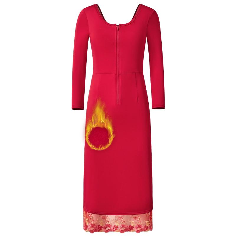 [Monokimi] 和装ブラ付きスリップ 極暖 裏起毛 8分袖【日本着付け師監修】 着物 下着 1枚3役 胸補正機能付き 肌襦袢 ワンピース ストレッチ感 和装スリップ 足捌き良い 着物 肌着 秋冬 防寒 保