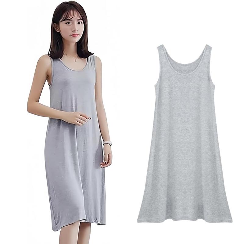 [Limspace] ペチコート レディース Uネック 幅広ストラップ 弾力 シワ防止 ロング ペチコートワンピース レディース スリップ キャミワンピース 快適吸汗通気 肌着 吸汗通気性コットン生地 マ