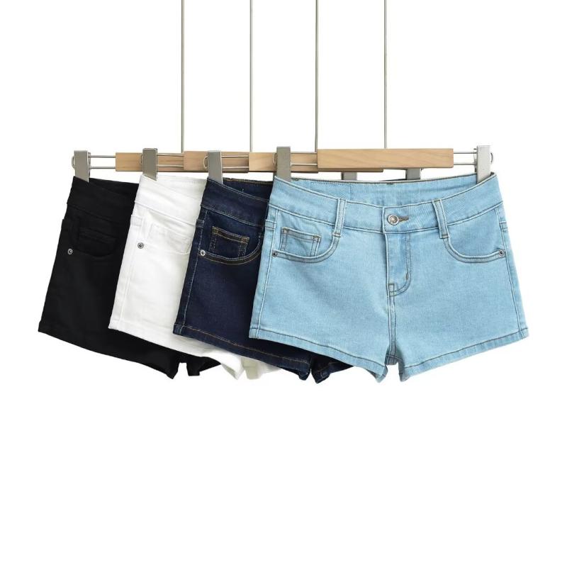 ショートパンツ レディース デニムパンツ 短パン ホットパンツ ローライズ 低 affiliation 伸縮性 ストレッチ タイト スリム 切り替え 美脚 脚長 欧米風 ストリート ギャル セクシー 普段使い デート レジャー ブラック ホワイト 深藍