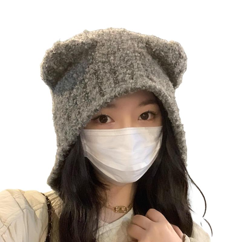 Rakuten - [Lamerry] 猫耳 帽子 ニット帽 耳付き くま耳 レディース 冬 クマ耳 韓国 地雷系 ビーニー ニットキャップ 可愛い 防寒 スノボ