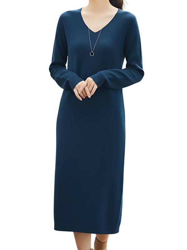 [ワン アンブ] ニットワンピース レディース きれいめ vネック ワンピース1枚できれいめコーデの完成。上品顔Vネックニットワンピース。 デコルテ周りを綺麗に見せてくれるVネックに、縦ラインを強調してくれるIラインシルエットがスタイルアッ...