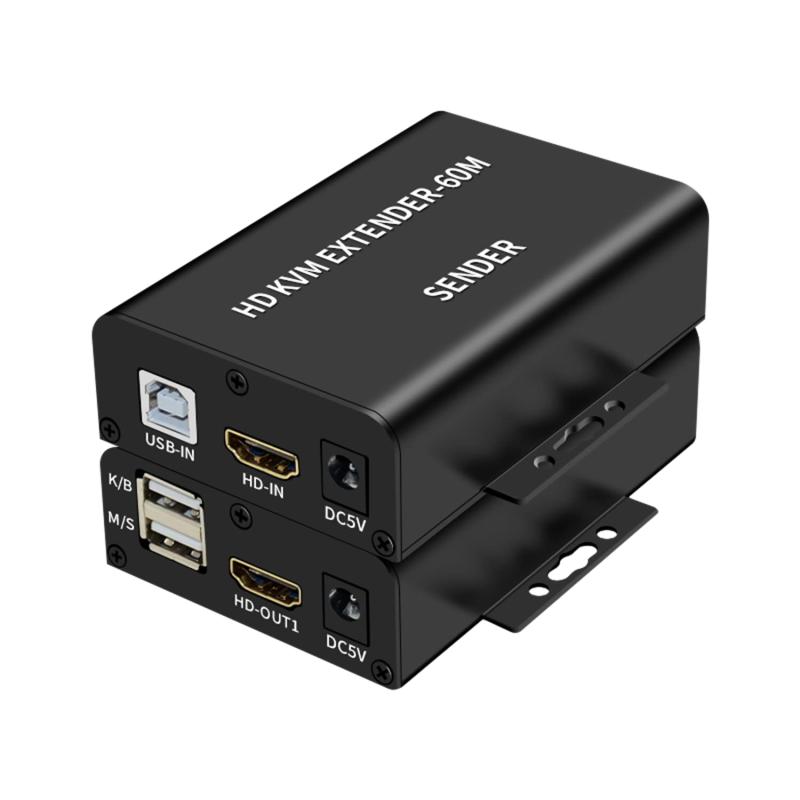 HDMI 60M KVM は cat5/6 のイーサネット ケーブル上のネットワーク エクステンダーを選抜します PC Ps5 Loptop HDTV のための 1080P USB KVM HDMI Extende 可聴周波ビデオ コンバーター ローカル