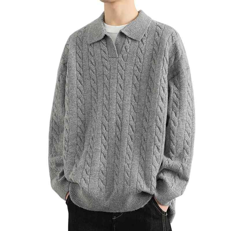 ROOKMZU セーター メンズ 冬服 秋服メンズ ニット トップス ポロネック セーター ケーブル編み 長袖 スリットネック 防寒服 暖かい 無地 厚手 インナー ビジネス Vネック