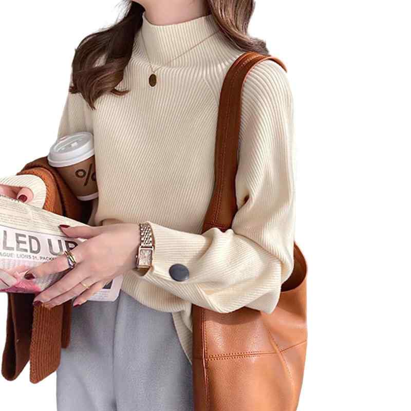 [Guooryvner] グオーリーブナー セーター レディース リブ ニット長袖 トップス カジュアル おしゃれ ゆったり 春 秋 冬 可愛い タートルネック 柔らか 大きいサイズ 体型カバー シンプル カッ