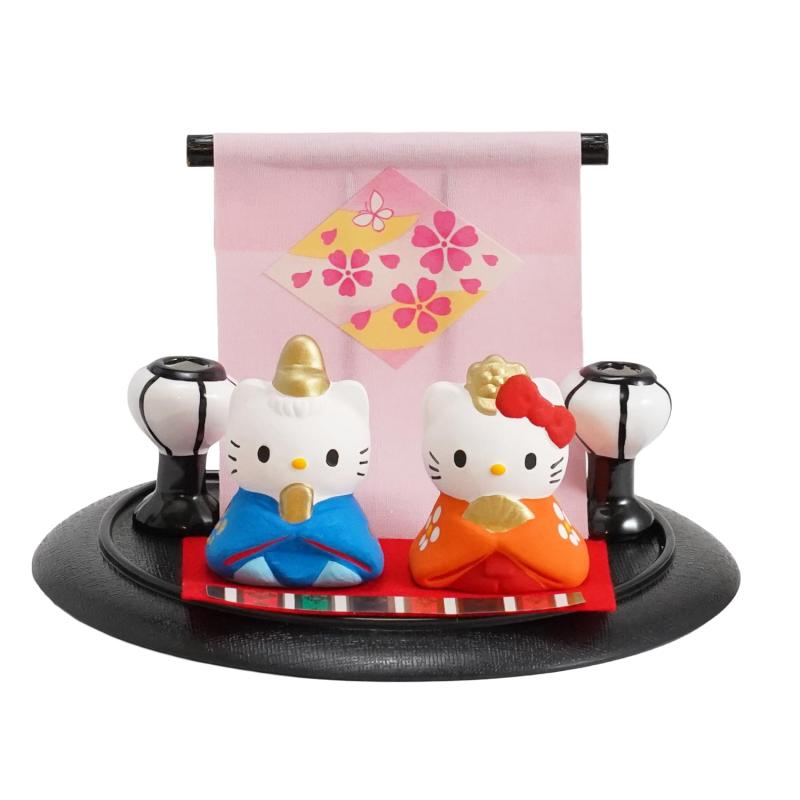 ふくべ屋 瀬戸焼 キティ 雛人形 ひな祭り ミニ陶製置物 セット 屏風付き コンパクトサイズ 季節飾り 日本製