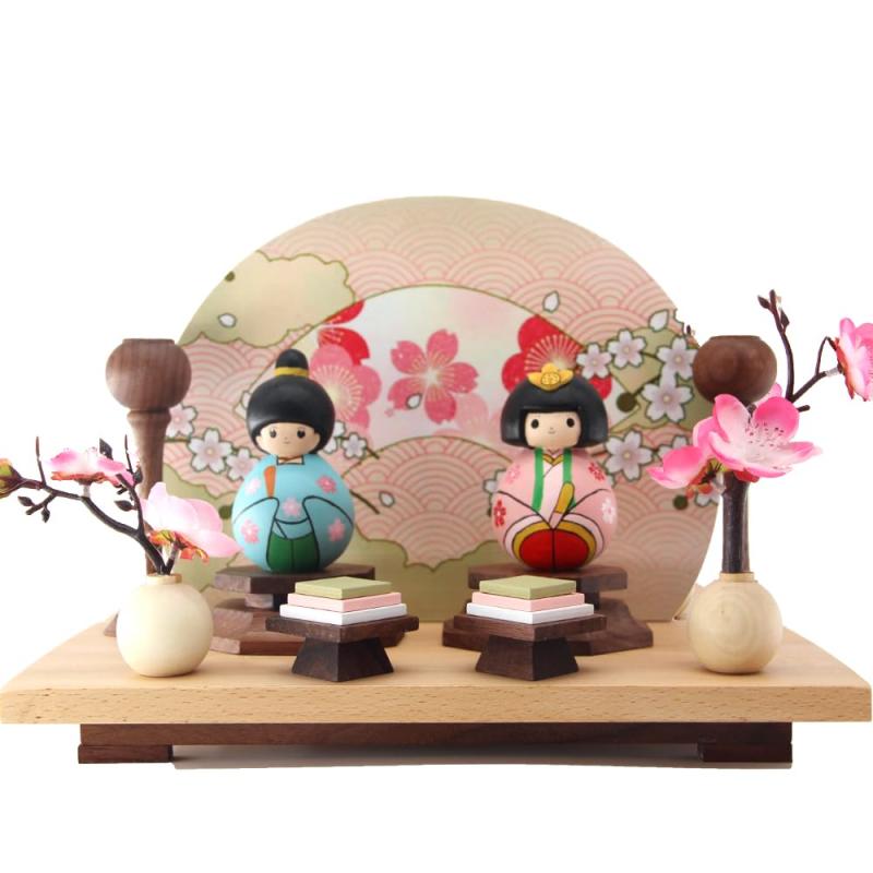 OKBABY 雛人形 ひな人形 木製 お雛様 桃の節句 初節句 親王飾り コンパクト 玄関 桐箱入り