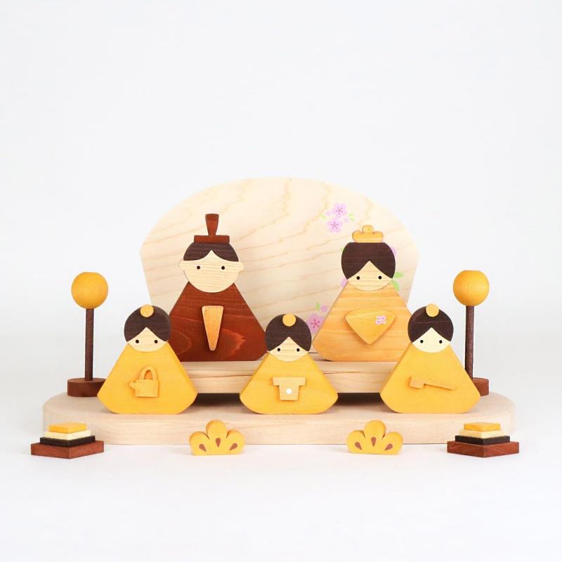 雛人形 木製 木製ひな人形5人セット 横幅29×奥行14×高さ15.5cm コンパクトサイズ コンパクト ひな人形