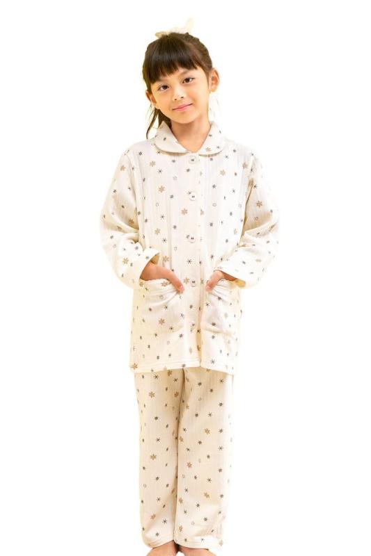 [ケーズアイ] パジャマ キッズ 冬 女児 長袖 前開き 肌に優しい綿100％中わたニットキルト地結晶柄 130cm/140cm/150cm/160cm ナイトウェア ルームウェア 女の子 41017