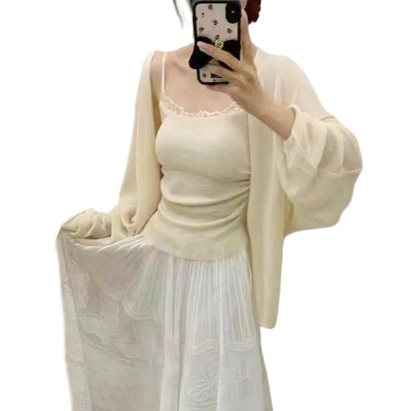 [xppe] カーディガン レディース ロング サマーニット トップス 羽織り 長袖 UVカット 冷房対策 日焼け止め 大きいサイズ ゆったり 薄手 無地 おしゃれ きれいめ お出掛け 春 夏