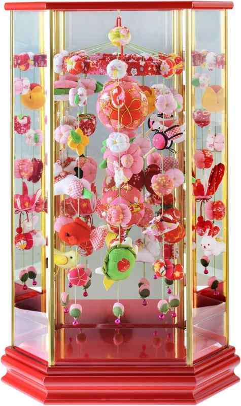 雛人形 吊るし飾り 六角ケース飾り 桃花音 中サイズ つるし雛 つるし飾り 幅34cm×奥行き24cm×高さ57cm 赤塗ケース