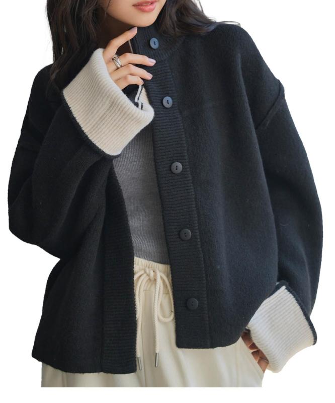 [神戸レタス] 袖バイカラー ニットジャケット ニットカーデ レディース 秋 冬 秋服...