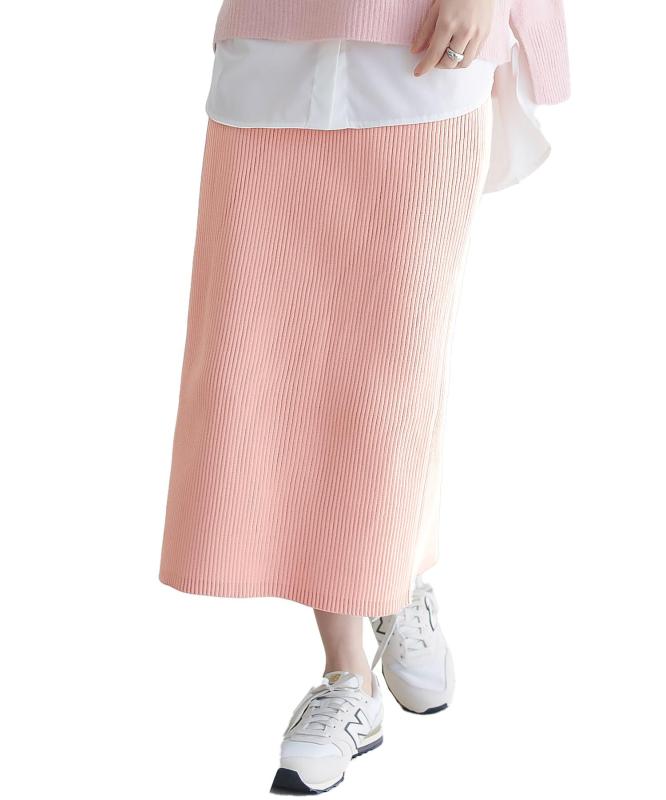 [神戸レタス] ストレッチ リブニットスカート カジュアル おしゃれ タイトスカート Iライン 選べる3丈 秋服 [M4088]