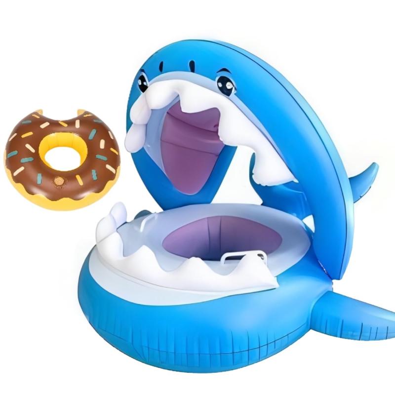 ベビー 浮き輪 足入れ 子供用 屋根付き サメ 日焼け止め 浮輪 プール 海 男の子 女の子 ドリンクフロート付き