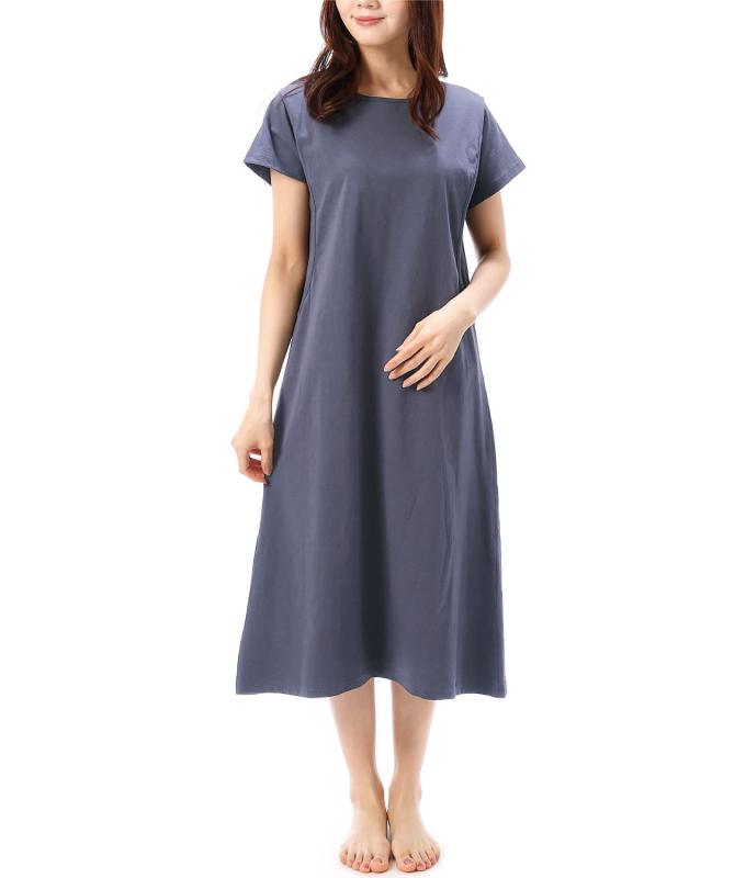 [ON NISHIKI] マタニティ 半袖 ワンピース 授乳口付き 夏 綿100％ 天竺ニット 肌に優しい ロング丈 授乳服 パジャマ ネグリジェ 部屋着