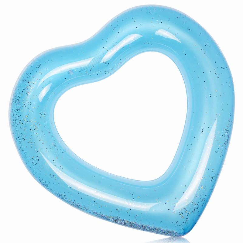 浮き輪 うきわ 浮輪 大人用 Ninonly ハート型 フロート 水遊び キラキラ 空気入れ スイミング 可愛い 夏休み 直径120cm（ブルー）