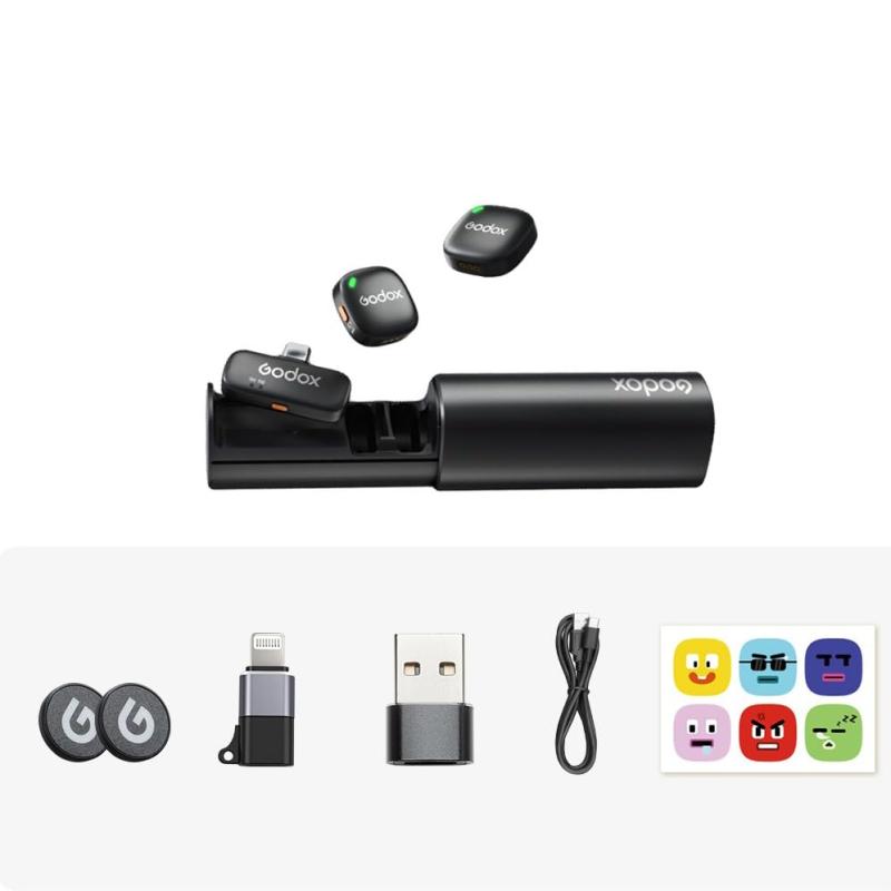 Godox C01キット、iPhone Android用ワイヤレスラヴァリエマイク200mレンジノイズキャンセリング27H撮影用Vlogバッテリー