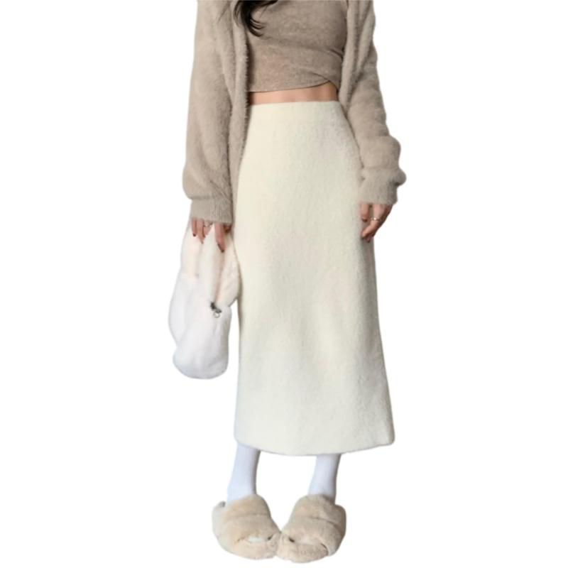 [FEISEDY] ロングスカート レディース ハイウエスト 柔らかい 暖かい 無地 着痩せ 体型カバー 美脚 お洒落 可愛い カジュアル 秋冬 ミモレ丈 防寒対策 A8287
