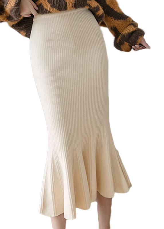 [アイカ] マーメイドスカート タイトスカート ニットスカート ミモレスカート マーメイド ミモレ丈 膝下丈 暖かい ストレッチ リブ編み ニット 無地 レディース
