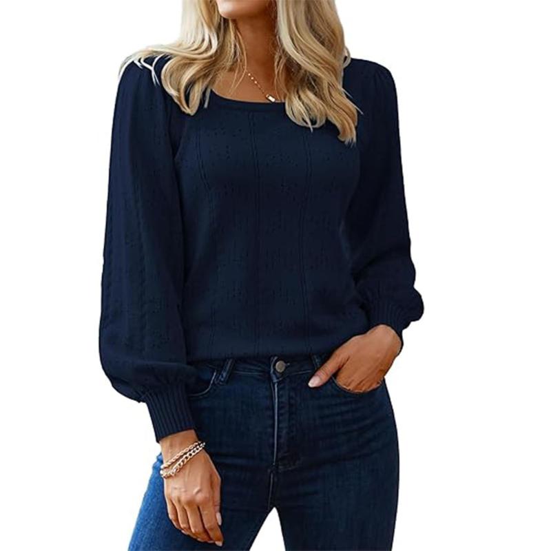 [Hotouch] セーター レディース ニット トップス スクエアネック 長袖 ゆったり 軽量 伸縮性 暖かい リブ パフスリーブ 中空ニット プルオーバー ブラウス カジュアル 通勤 秋冬 2024