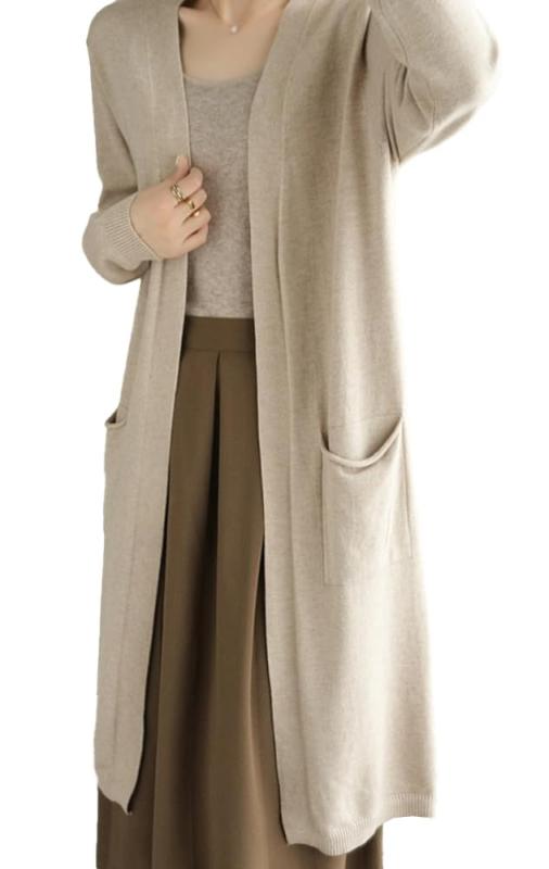 [Hanmall] ロングカーディガン レディース 暖かい 細見え 厚手 無地 大きいサイズ ゆったり 冬服 秋 冬 ニット ポケット付き 気軽さ ルームウェア 冷房対策 LON257