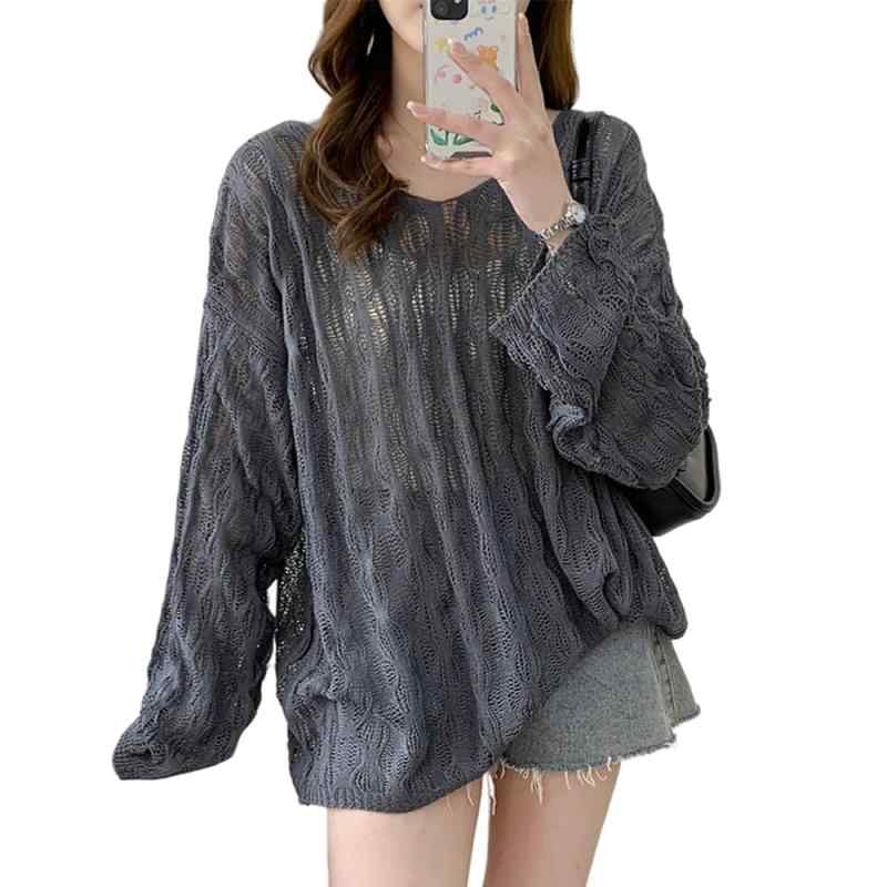 [xppe] サマーニット レディース 重ね着 トップス メッシュ 透かし編み 3色展開 長袖 ゆったり 大きいサイズ シアー UVカット 冷房対策 日焼け止め 春 夏