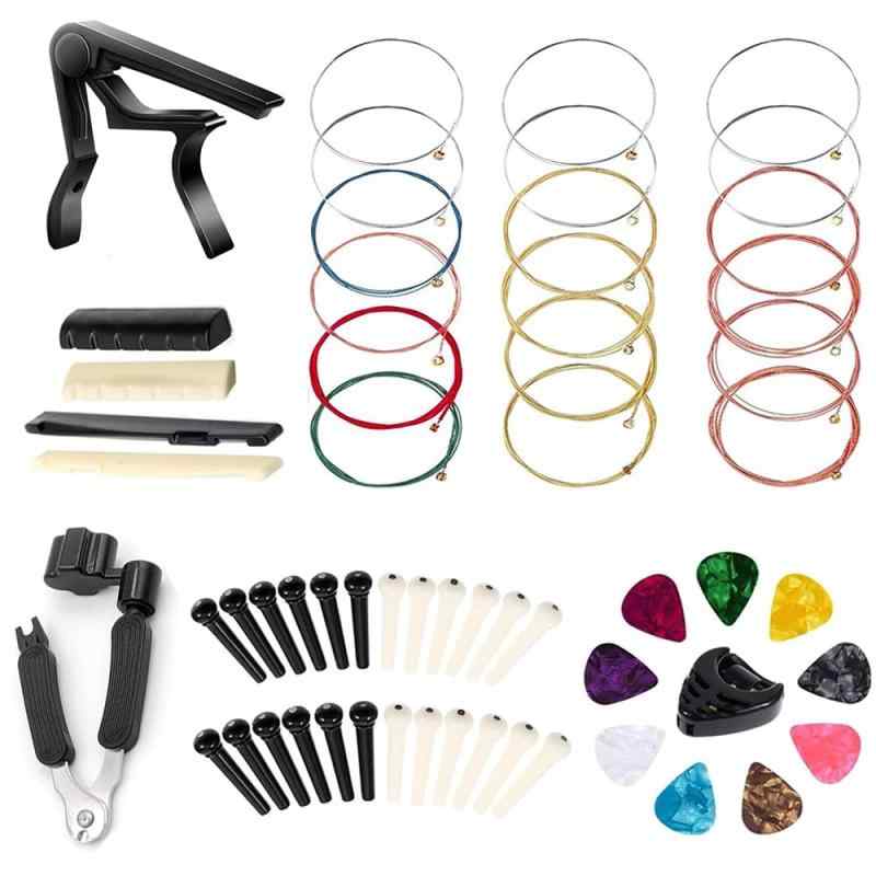 Guitar Accessory Kit: Metal String Set for Acoustic Guitars, Ballad Alternative Steel Strings, Picks, and 3-in-1 Guitar String Winder.