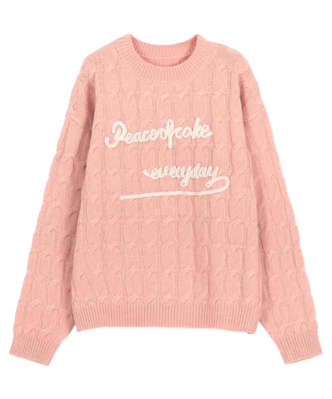 [神戸レタス] レディース ケーブルニット ニット セーター 長袖 秋服 冬服 刺繍ロ...