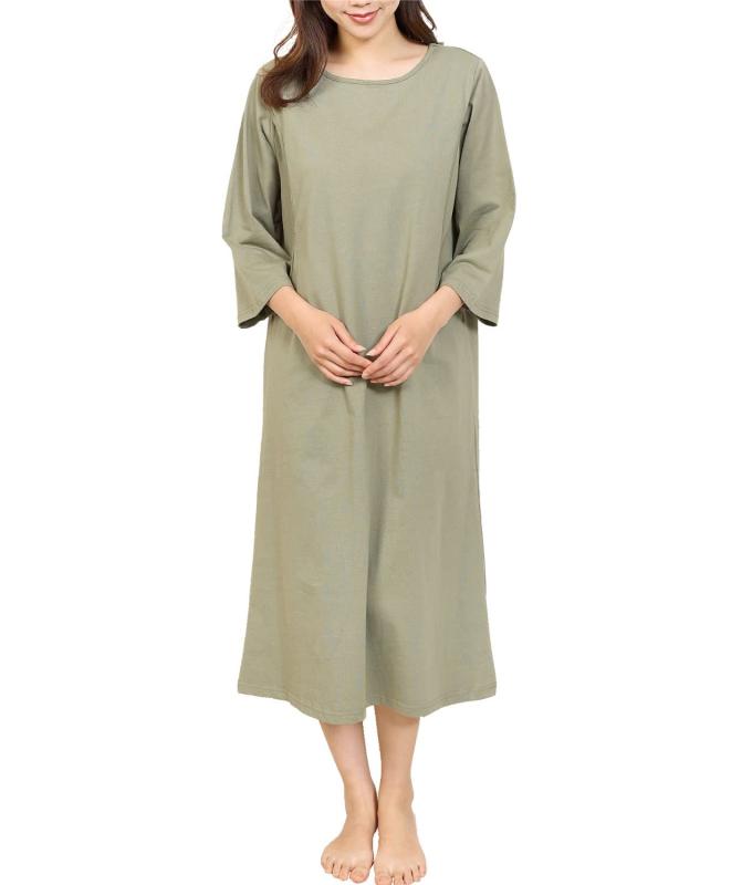[ON NISHIKI] マタニティ ワンピース 授乳口付き 七分袖 綿100％ 天竺ニット 肌に優しい ロング丈 授乳服 パジャマ ネグリジェ 部屋着