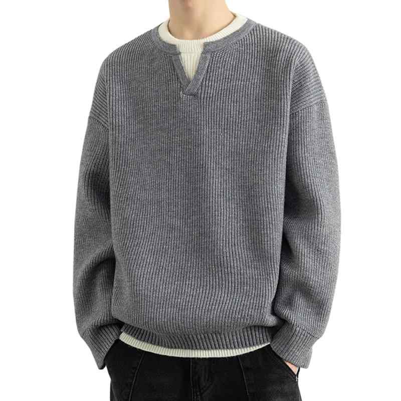 ROOKMZU セーター メンズ 冬服 メンズ ニット トップス レイヤード セーター 長袖 防寒服 長袖 暖かい 無地 厚手 カジュアル 重ね着風 インナー クルーネック 上着