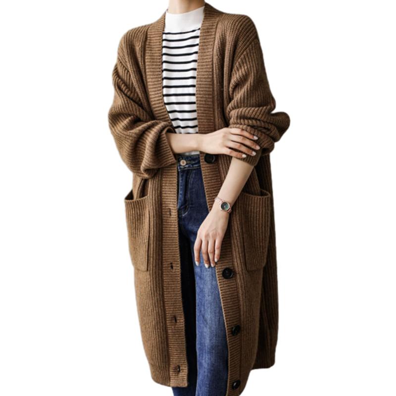 [JoccKorr] ロングカーディガン レディース セーター Vネック ニットカーディガン 長袖 羽織り 前開きボタン アウター ァッション カジュアル 可愛い ゆったり 大きいサイズ 体型カバー オフィ