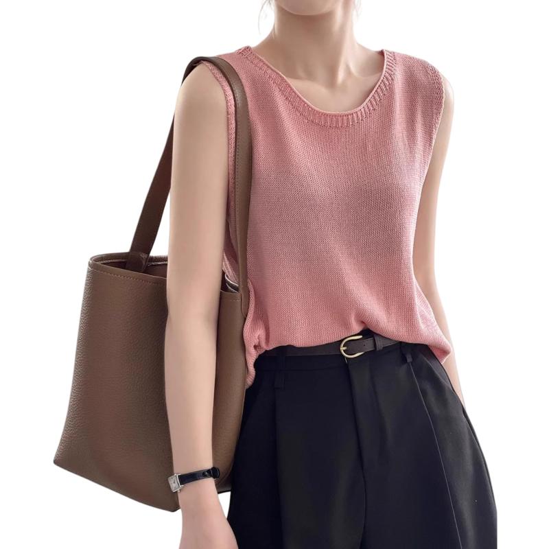 [KOEKOI] タンクトップ レディース ニット ノースリーブ 夏 キャミソール Tシャツ 薄手 カットソー サマーニット 無地 おしゃれ ニットタンクトップス インナー 重ね着 レイヤード さらさら 柔