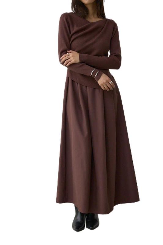 [AZUL by moussy] [アズールバイマウジー] 布帛 ドッキング ドレープ ニット ワンピース レディース 250IAC33-4641